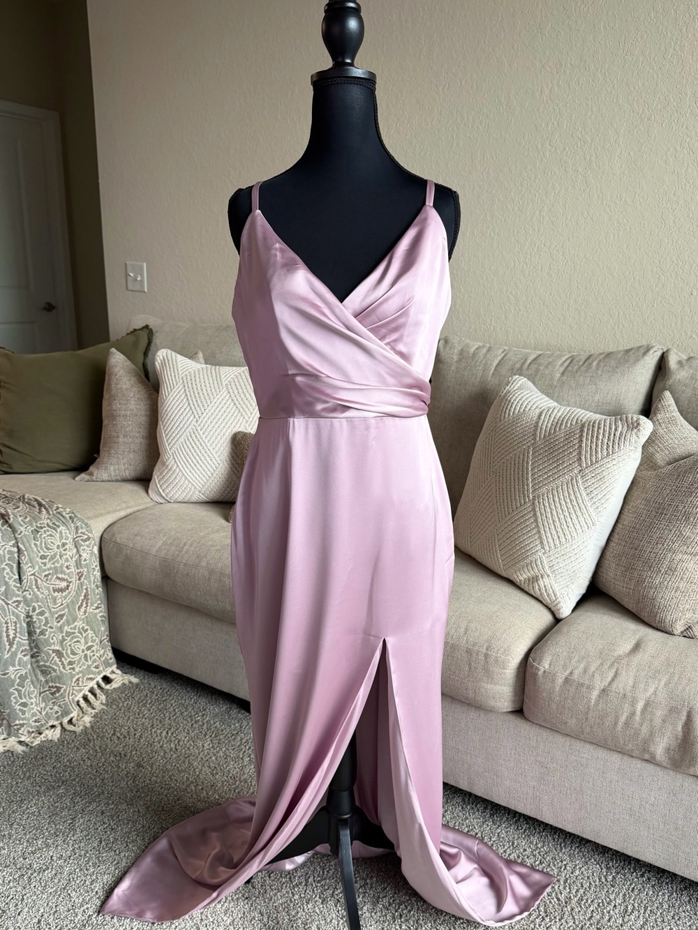 Revelry Lilac Satin V-Neck Bridesmaid Dress